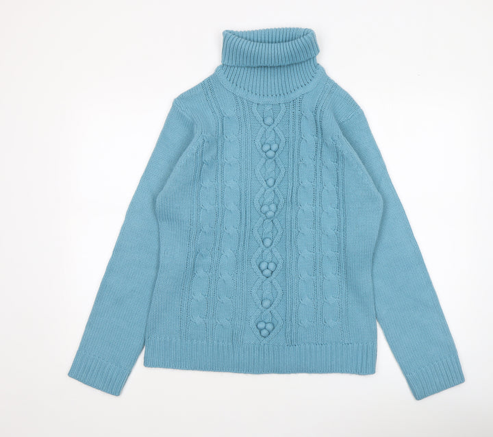 Armand Thiery Women’s Blue Roll Neck Cable Knit Acrylic Jumper L