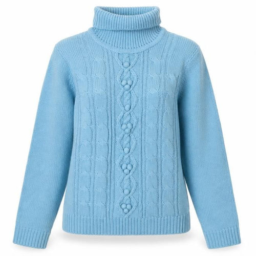Armand Thiery Women’s Blue Roll Neck Cable Knit Acrylic Jumper L