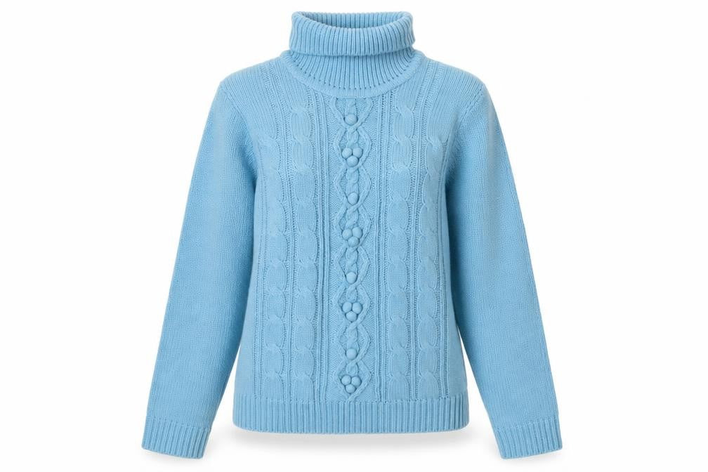 Armand Thiery Women’s Blue Roll Neck Cable Knit Acrylic Jumper L