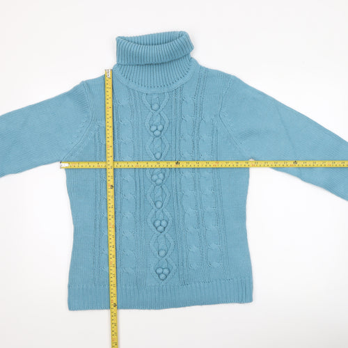 Armand Thiery Women’s Blue Roll Neck Cable Knit Acrylic Jumper L