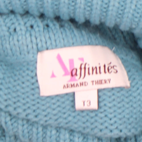 Armand Thiery Women’s Blue Roll Neck Cable Knit Acrylic Jumper L