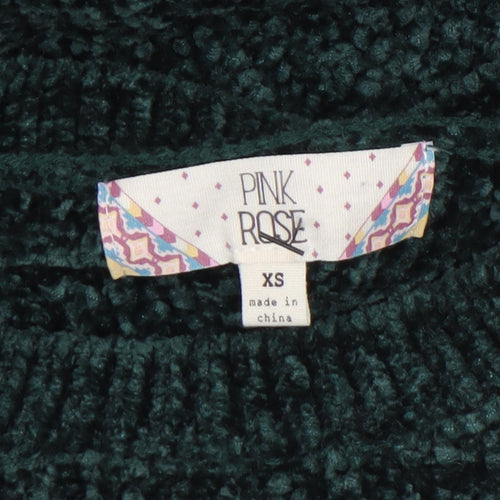 Pink Rose Women Green Chunky Knit Pullover Jumper XS