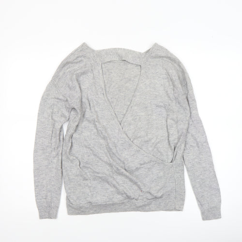 Next Women's Grey Wrap V-Neck Jumper Size 10 Lambswool Silk Blend