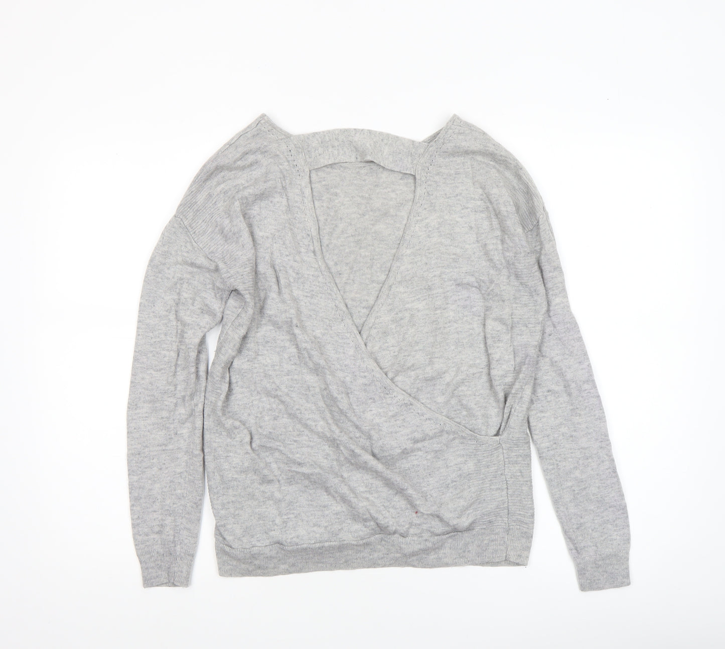 Next Women's Grey Wrap V-Neck Jumper Size 10 Lambswool Silk Blend