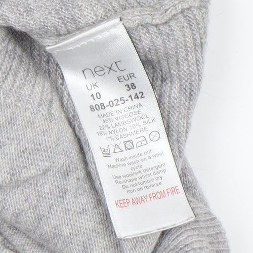 Next Women's Grey Wrap V-Neck Jumper Size 10 Lambswool Silk Blend