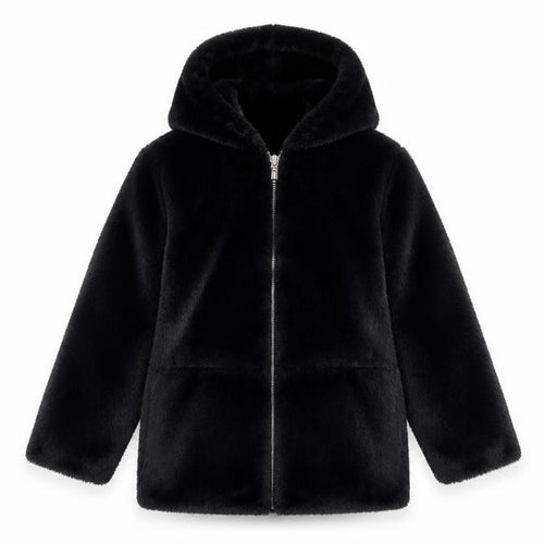 Dunnes Stores Girls Black Faux Fur Hooded Zip Coat 7-8 Years