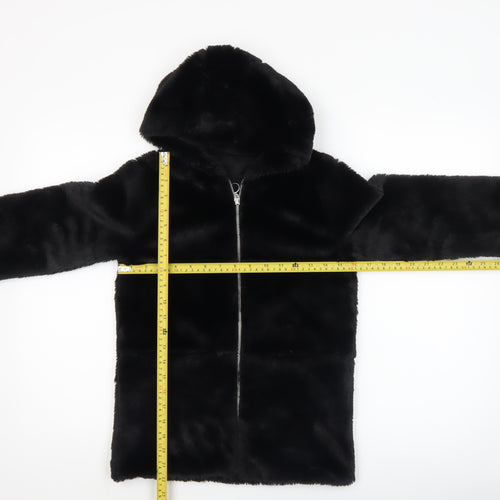 Dunnes Stores Girls Black Faux Fur Hooded Zip Coat 7-8 Years
