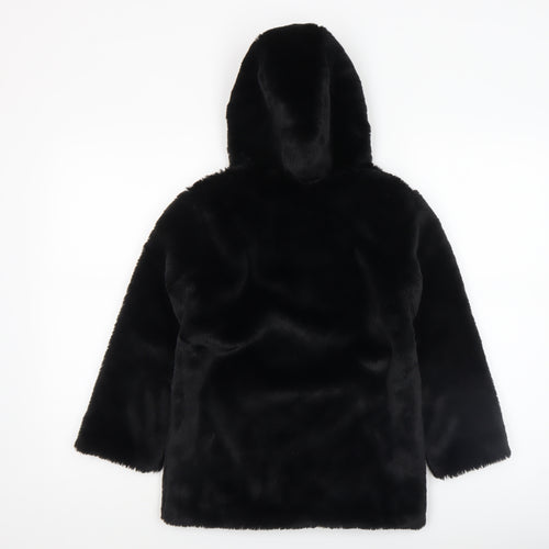 Dunnes Stores Girls Black Faux Fur Hooded Zip Coat 7-8 Years
