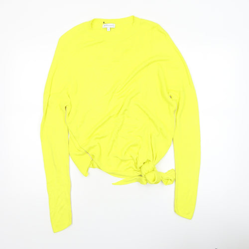 Warehouse Women Yellow Size 10 Tie Front Jumper Long Sleeve Viscose Knit