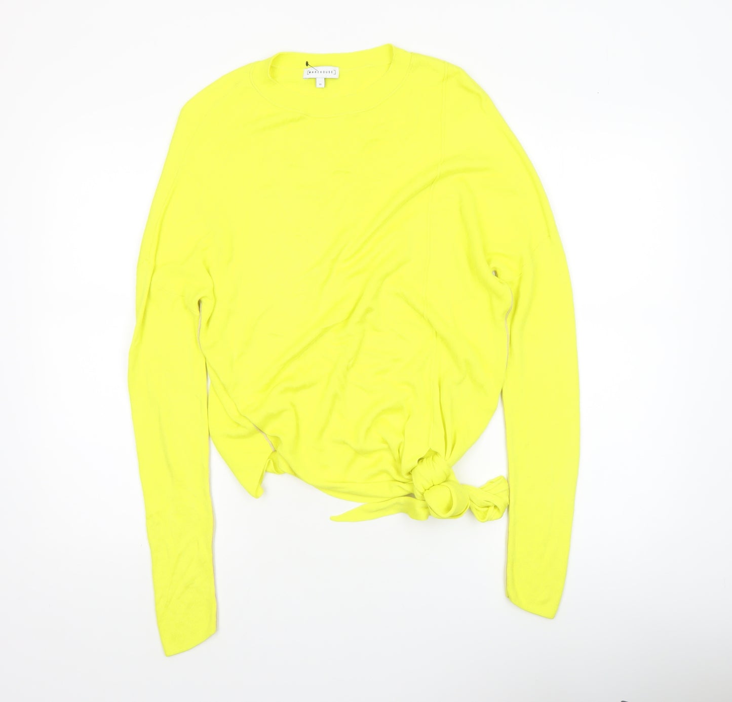 Warehouse Women Yellow Size 10 Tie Front Jumper Long Sleeve Viscose Knit