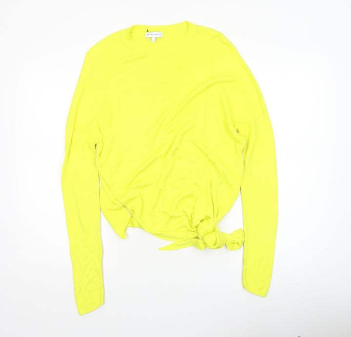 Warehouse Women Yellow Size 10 Tie Front Jumper Long Sleeve Viscose Knit