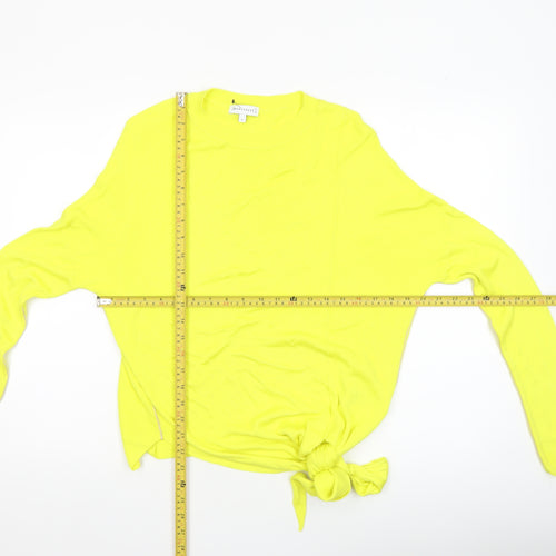 Warehouse Women Yellow Size 10 Tie Front Jumper Long Sleeve Viscose Knit