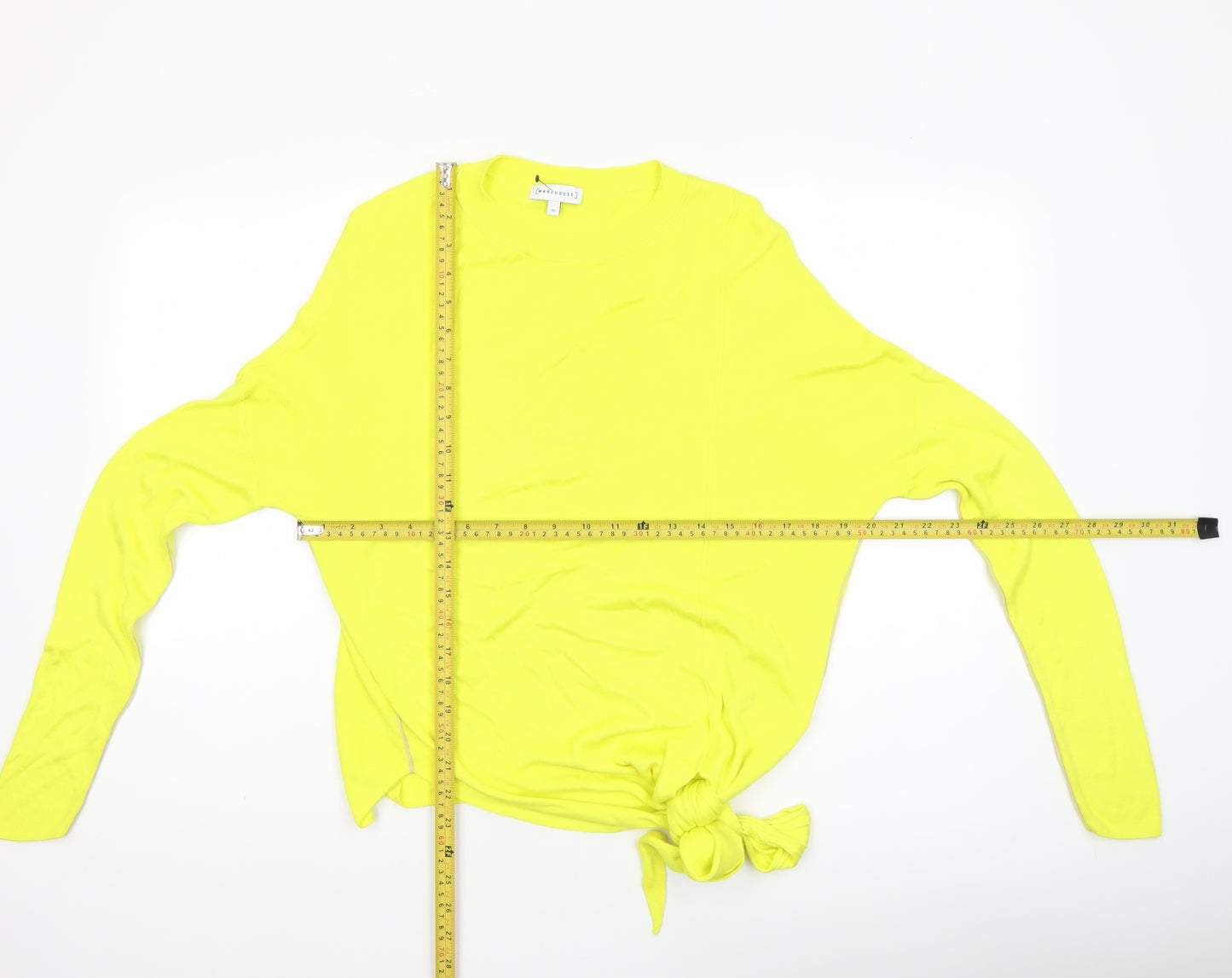Warehouse Women Yellow Size 10 Tie Front Jumper Long Sleeve Viscose Knit