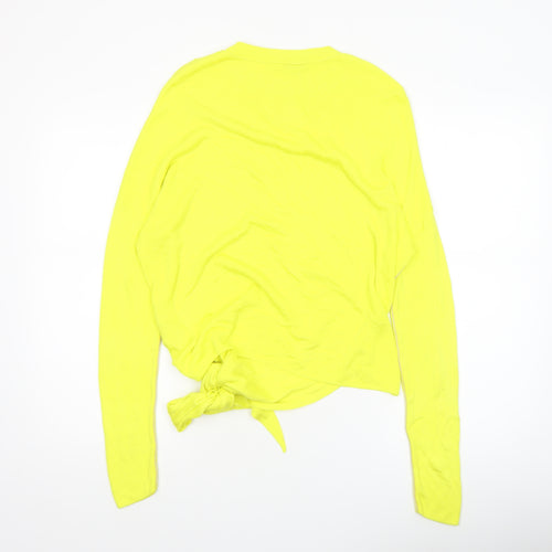 Warehouse Women Yellow Size 10 Tie Front Jumper Long Sleeve Viscose Knit