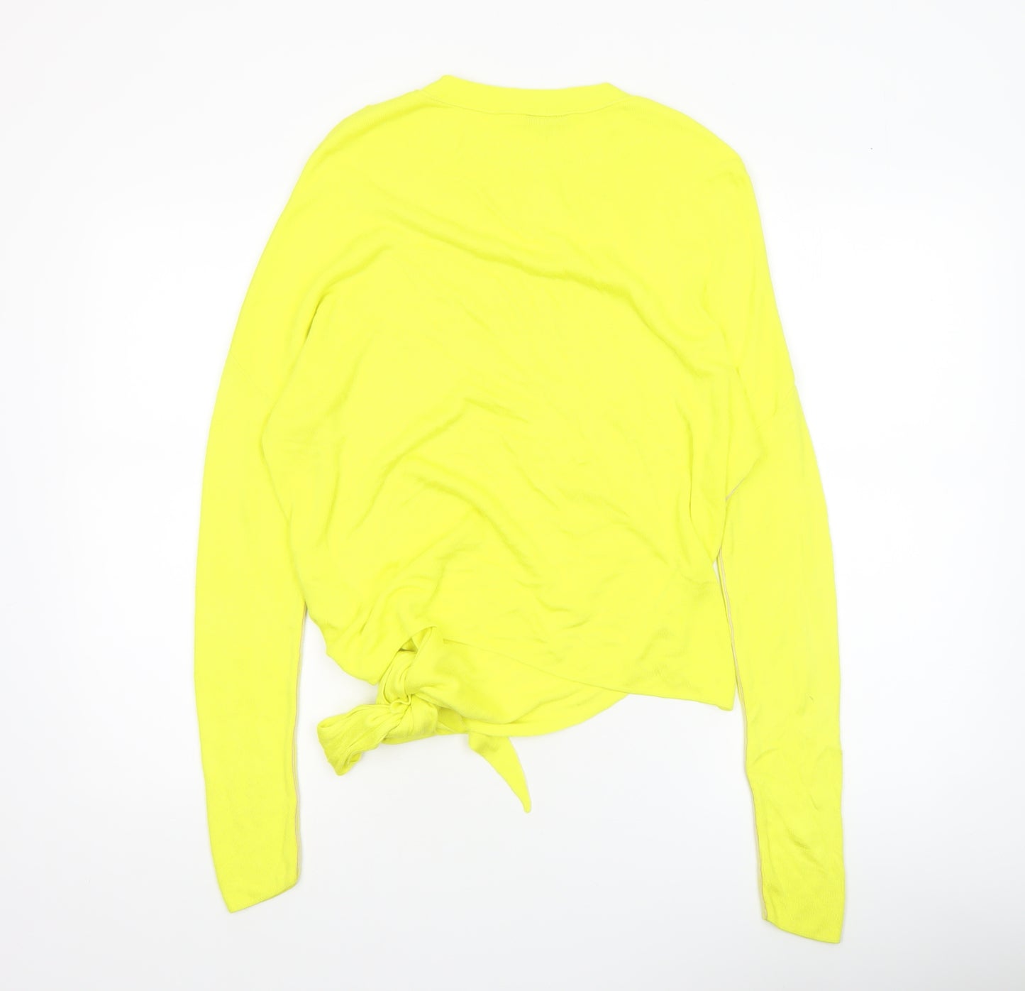 Warehouse Women Yellow Size 10 Tie Front Jumper Long Sleeve Viscose Knit