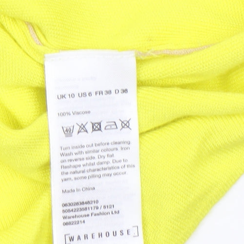 Warehouse Women Yellow Size 10 Tie Front Jumper Long Sleeve Viscose Knit