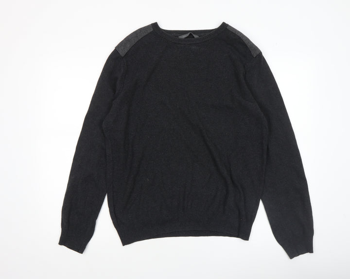 Cedar Wood State Men's Black Cotton Crew Neck Jumper Size L