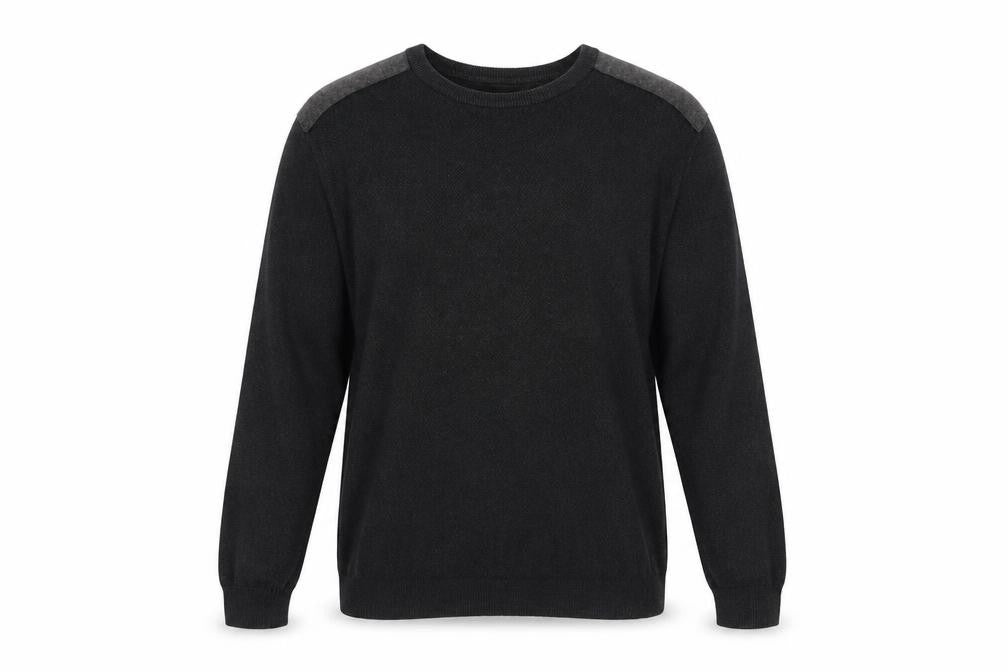 Front view of Cedarwood State Men's Black Cotton Crew Neck Jumper, size L