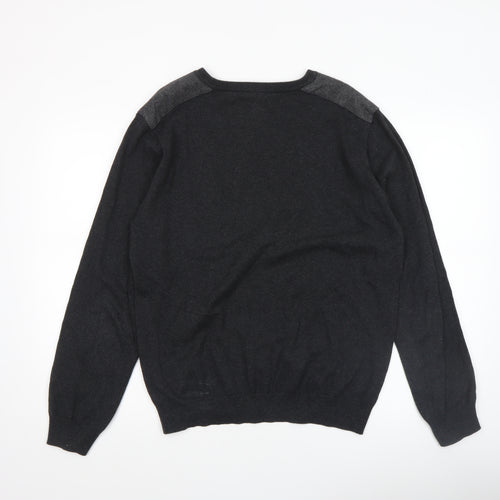 Cedar Wood State Men's Black Cotton Crew Neck Jumper Size L