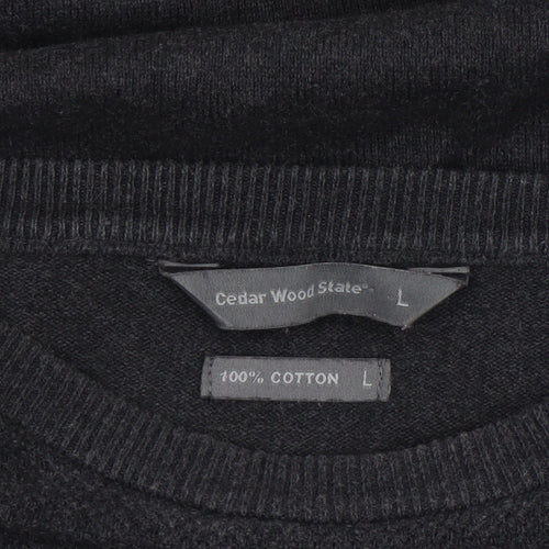 Cedar Wood State Men's Black Cotton Crew Neck Jumper Size L