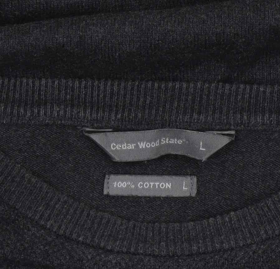 Cedar Wood State Men's Black Cotton Crew Neck Jumper Size L