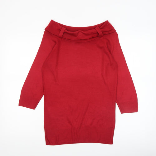 Marks and Spencer Women’s Red Boat Neck 3/4 Sleeve Acrylic Jumper Size 12