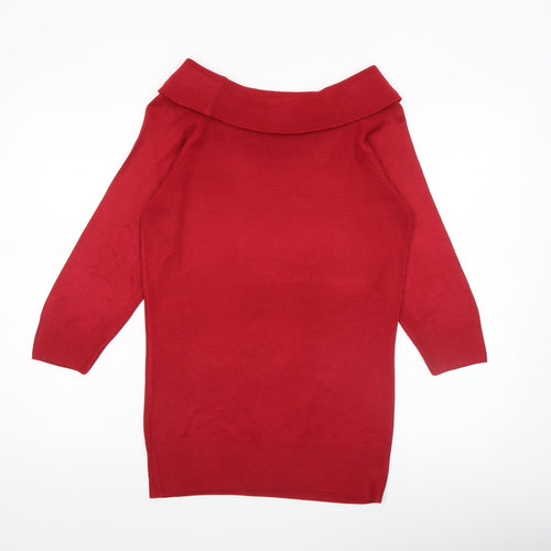 Marks and Spencer Women’s Red Boat Neck 3/4 Sleeve Acrylic Jumper Size 12