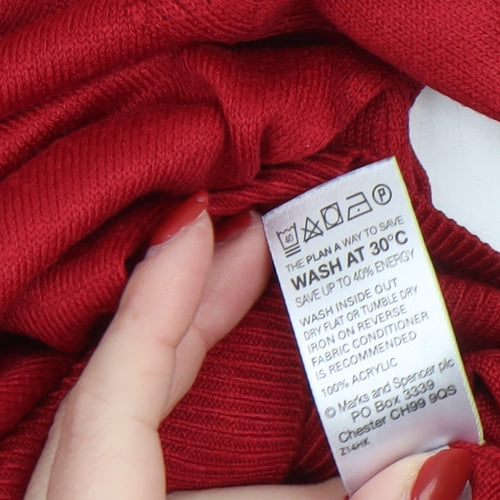 Marks and Spencer Women’s Red Boat Neck 3/4 Sleeve Acrylic Jumper Size 12