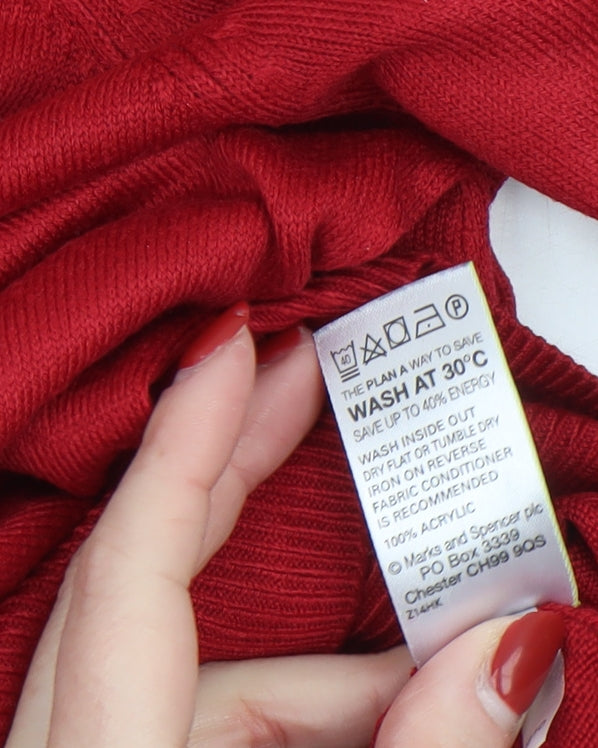 Marks and Spencer Women’s Red Boat Neck 3/4 Sleeve Acrylic Jumper Size 12