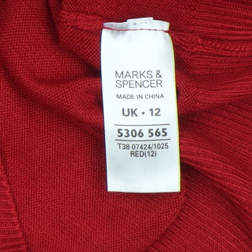 Marks and Spencer Women’s Red Boat Neck 3/4 Sleeve Acrylic Jumper Size 12