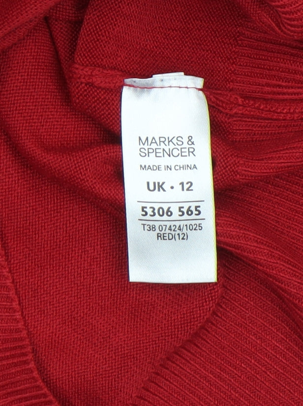 Marks and Spencer Women’s Red Boat Neck 3/4 Sleeve Acrylic Jumper Size 12