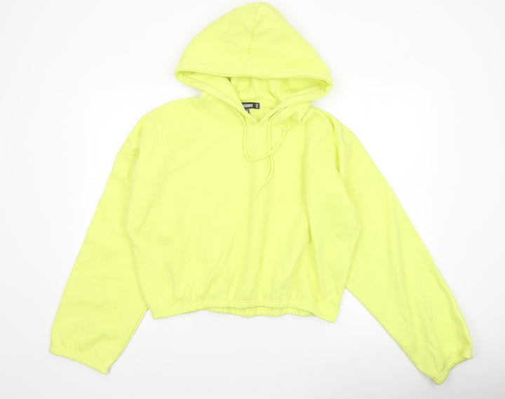 Missguided Women Yellow Hoodie UK 16 Pullover Relaxed Fit Cotton Blend