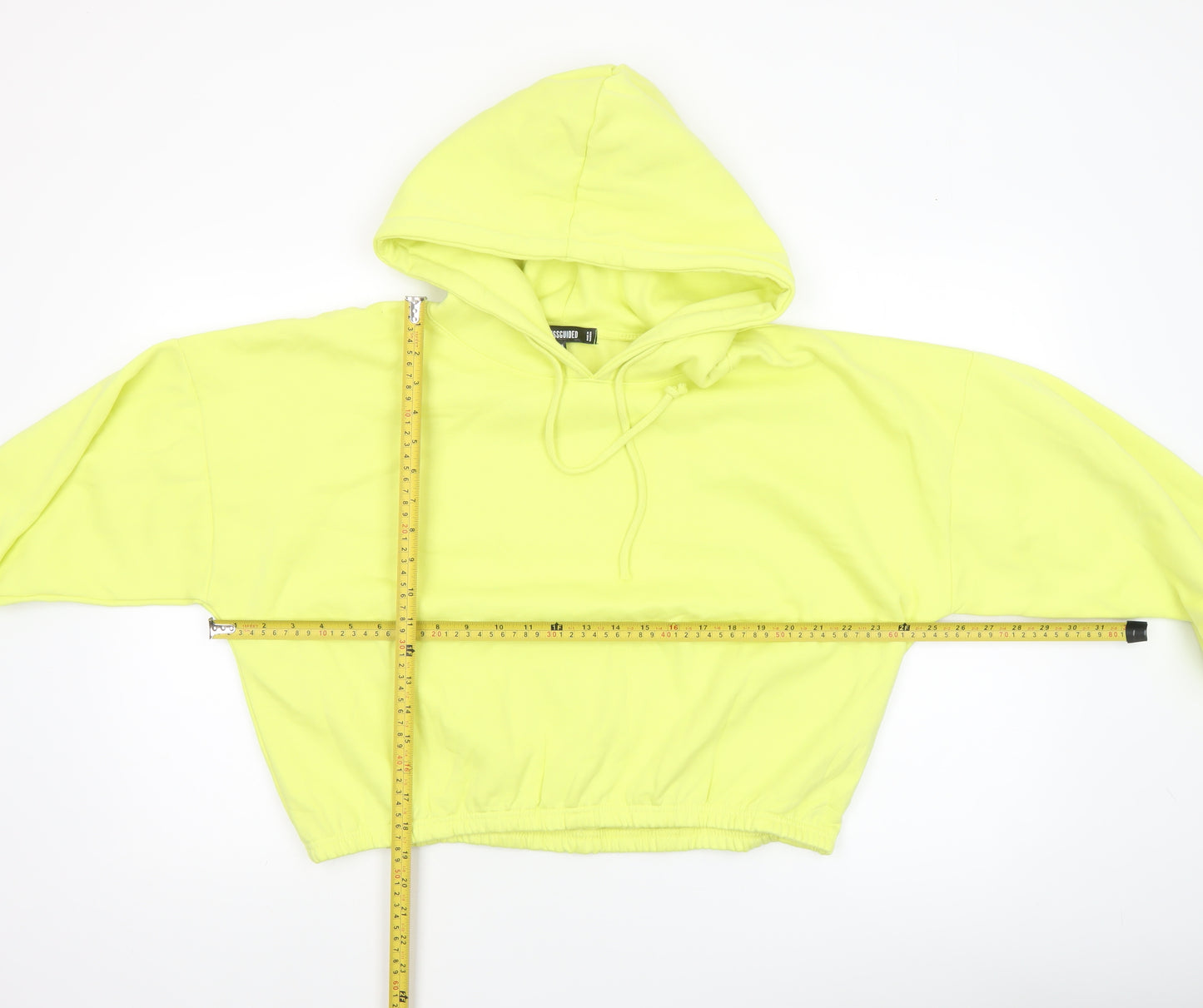 Missguided Women Yellow Hoodie UK 16 Pullover Relaxed Fit Cotton Blend