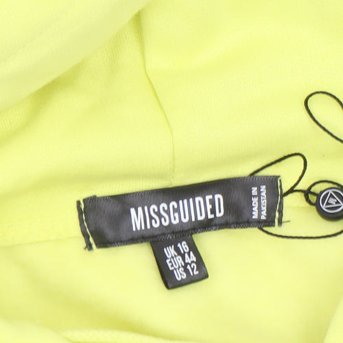 Missguided Women Yellow Hoodie UK 16 Pullover Relaxed Fit Cotton Blend
