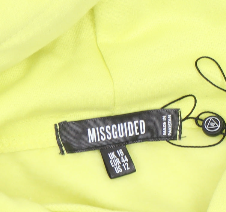 Missguided Women Yellow Hoodie UK 16 Pullover Relaxed Fit Cotton Blend