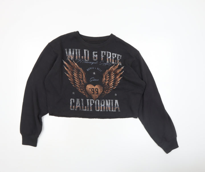 Hollister Women’s Black Crop Sweatshirt Small Wild & Free California Graphic