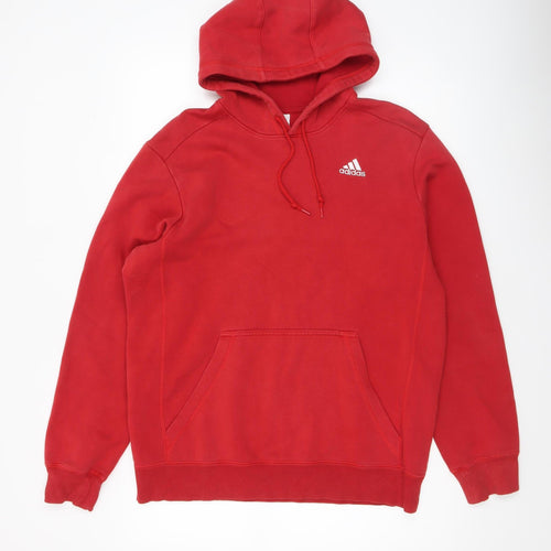 Adidas Men's Red Pullover Hoodie Medium Cotton Blend