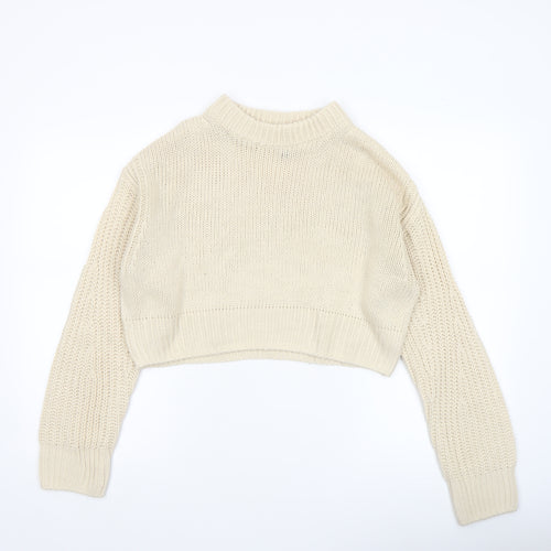 H&M Divided Women Ivory Chunky Knit Cropped Pullover Jumper Size 8