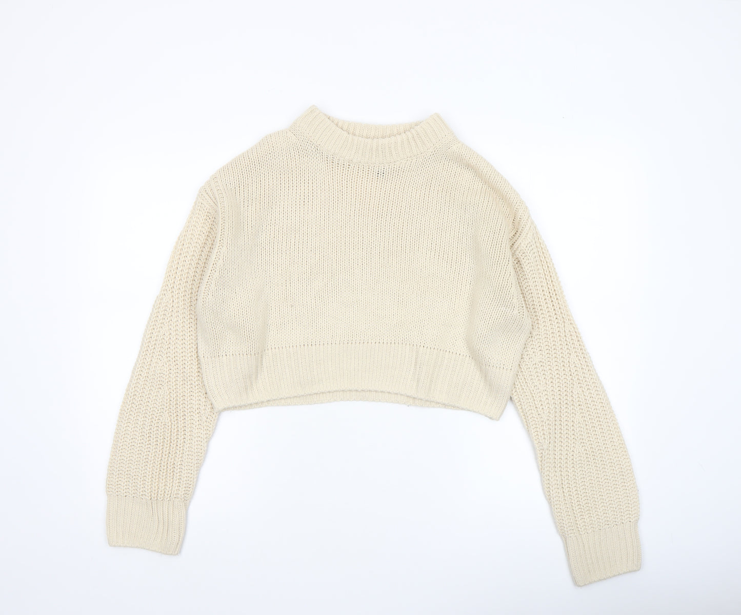 H&M Divided Women Ivory Chunky Knit Cropped Pullover Jumper Size 8