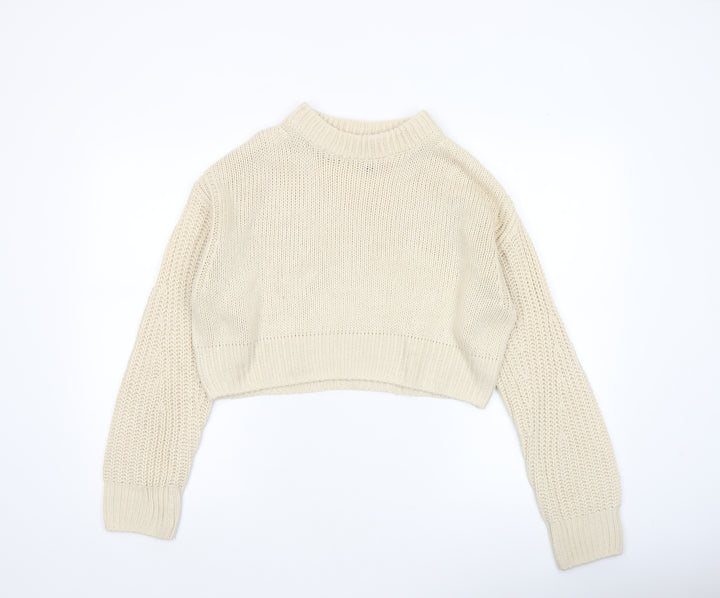 H&M Divided Women Ivory Chunky Knit Cropped Pullover Jumper Size 8