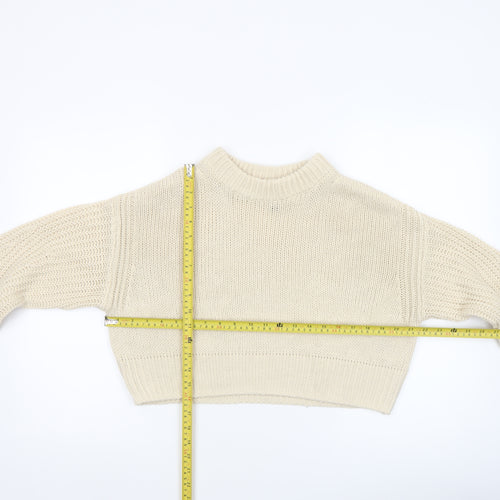 H&M Divided Women Ivory Chunky Knit Cropped Pullover Jumper Size 8