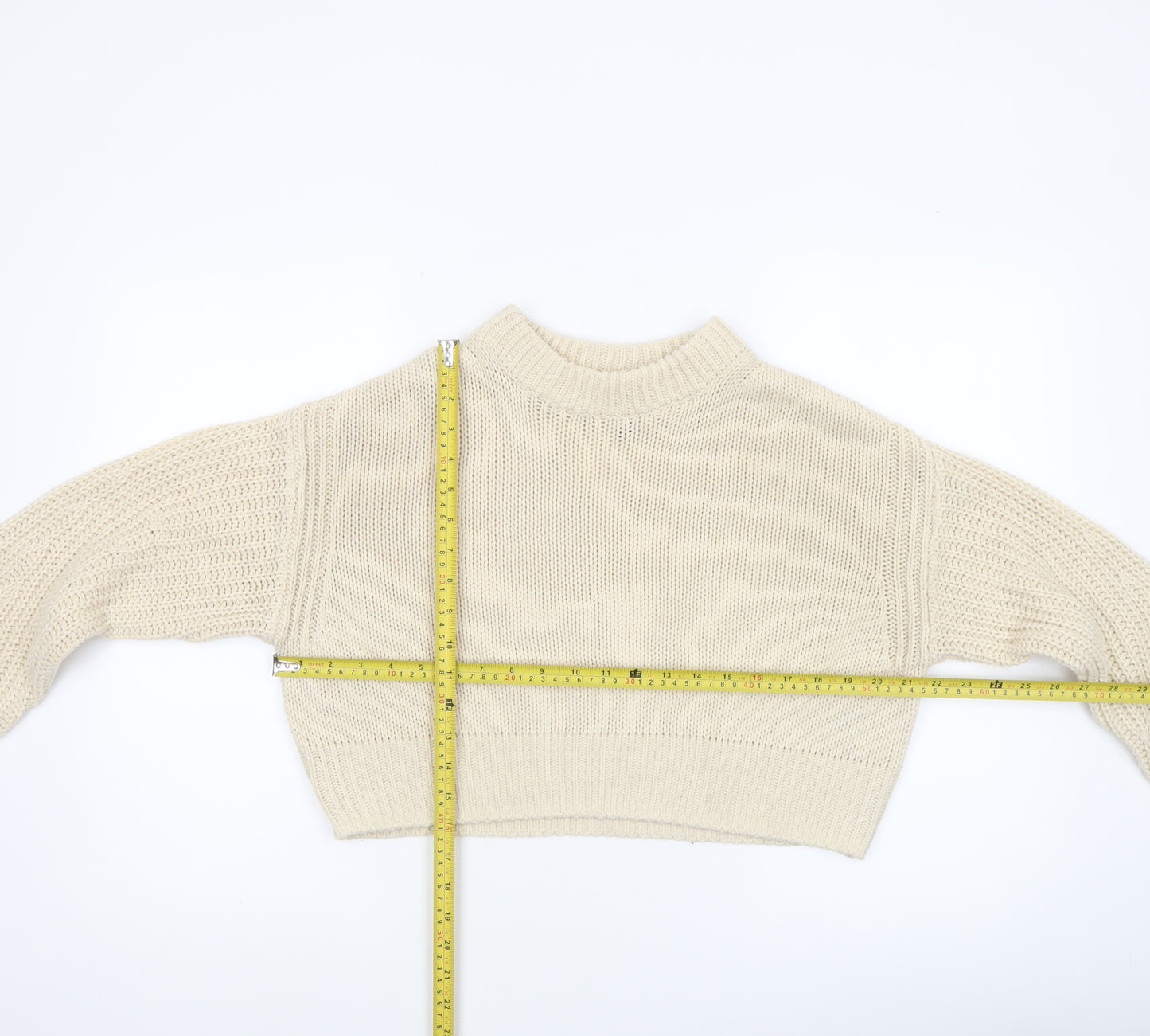 H&M Divided Women Ivory Chunky Knit Cropped Pullover Jumper Size 8