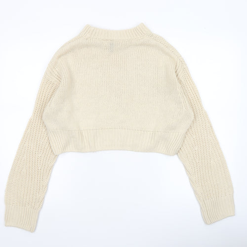 H&M Divided Women Ivory Chunky Knit Cropped Pullover Jumper Size 8