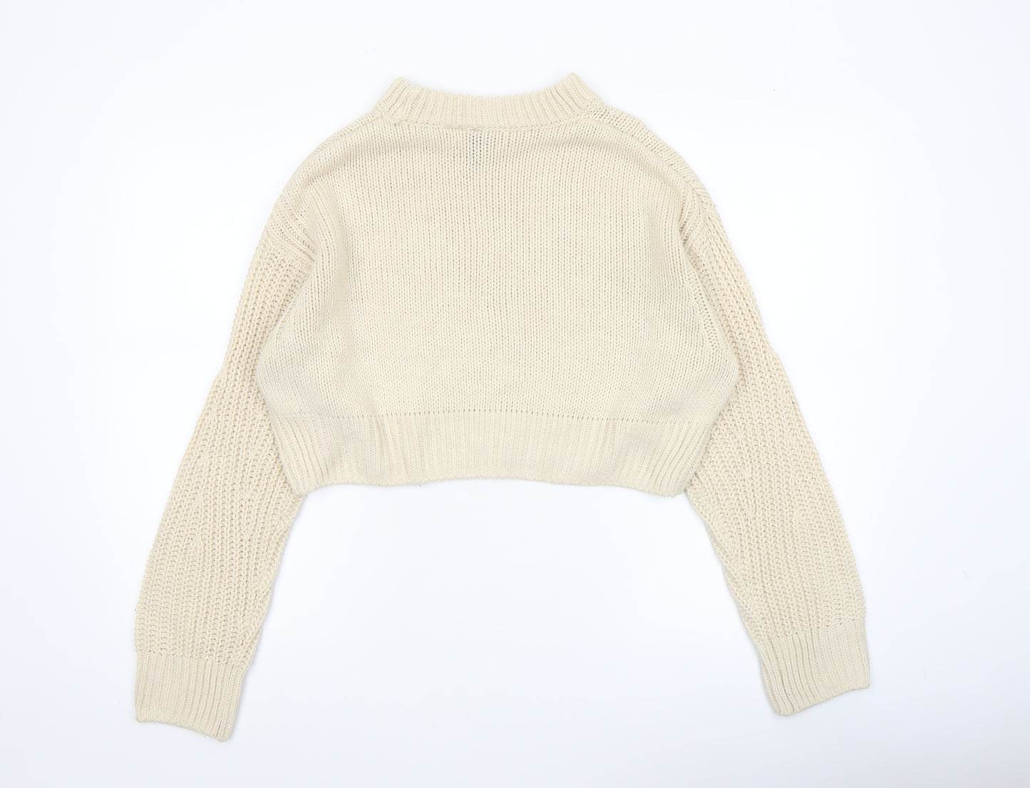 H&M Divided Women Ivory Chunky Knit Cropped Pullover Jumper Size 8