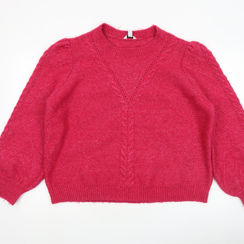 M&Co Women Pink Cable-Knit Crew Neck Pullover Jumper UK20