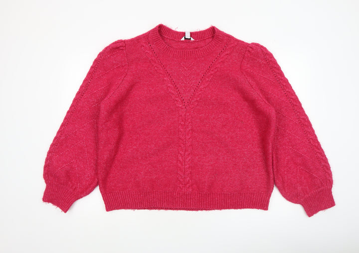 M&Co Women Pink Cable-Knit Crew Neck Pullover Jumper UK20