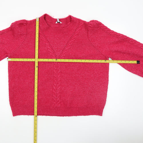 M&Co Women Pink Cable-Knit Crew Neck Pullover Jumper UK20