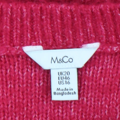 M&Co Women Pink Cable-Knit Crew Neck Pullover Jumper UK20