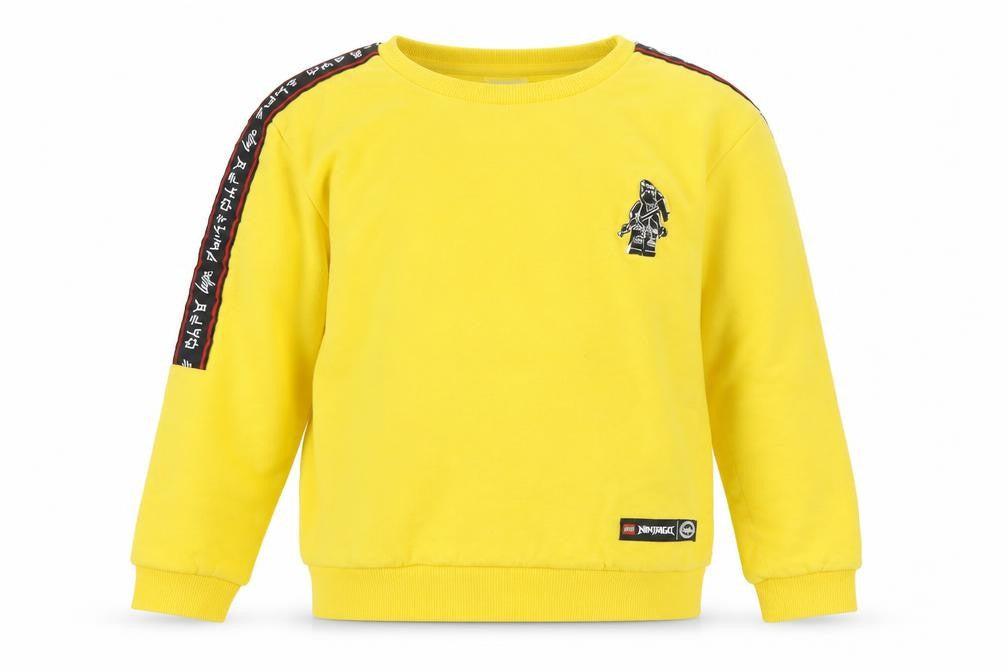 Front view of Hype boys’ yellow lego ninjago sweatshirt 13 years pullover crew neck