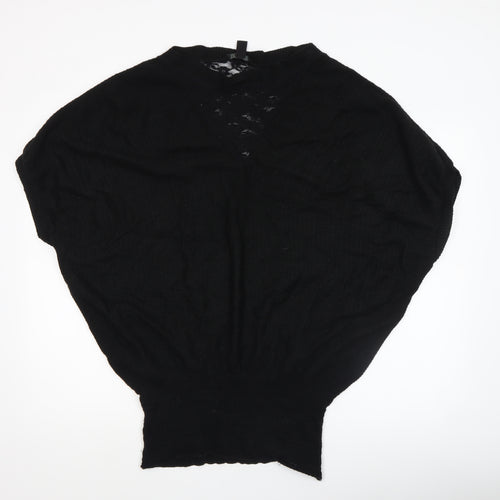 MNG Collection Womens Black V-Neck Knit Pullover Jumper Size 12